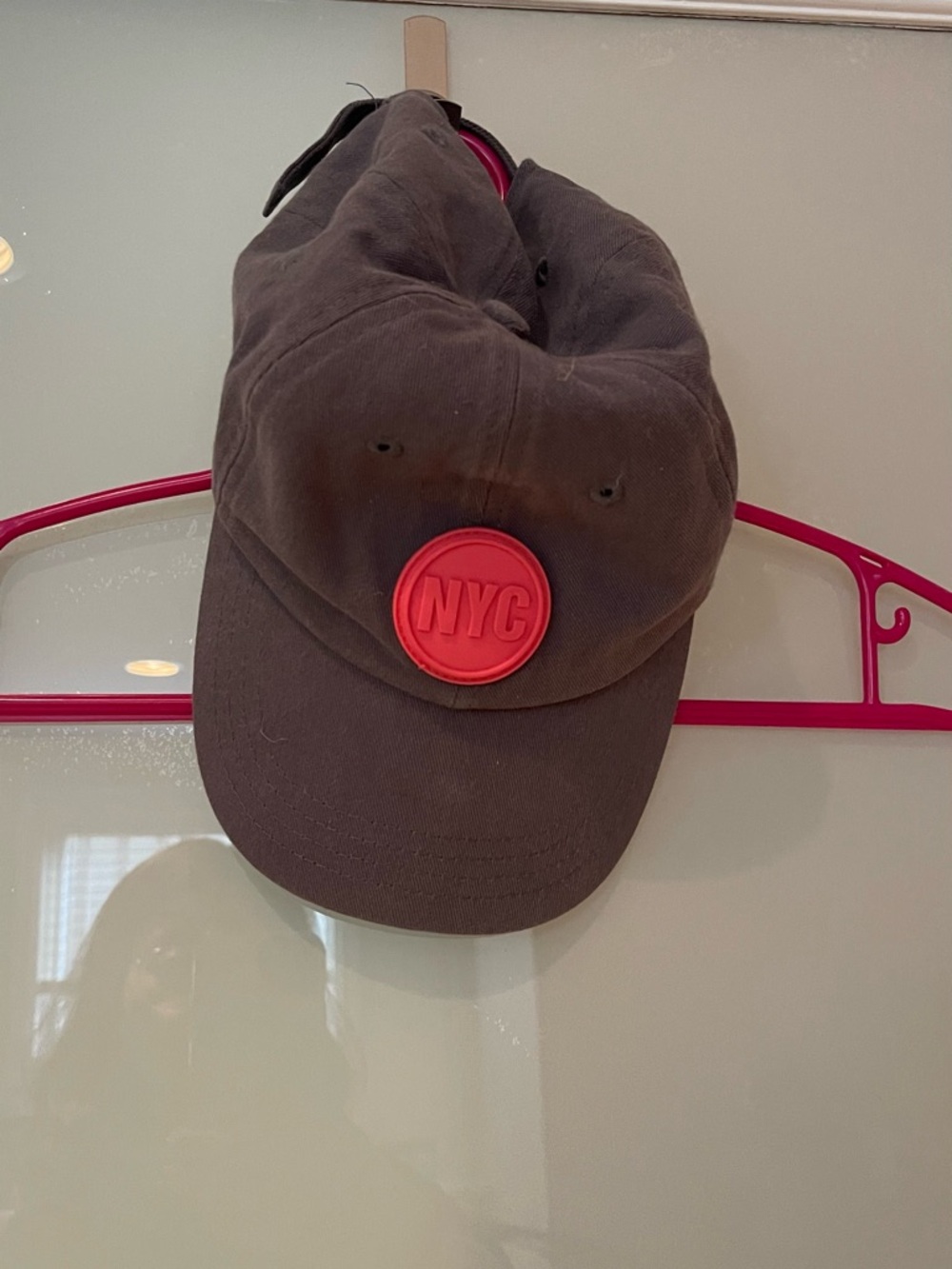 NYC Embossed Patch Baseball Cap - Dark Brown with Red Patch